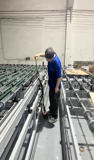 a worker is testing the levelness